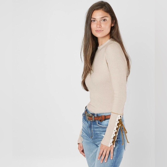 Free People Tops - Free People Mountaineer Cuff Tie Brown Accent Thermal Top in Ivory